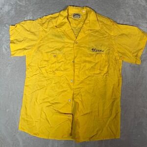 Vintage Hilton Chainstitch Bowling Work Shirt Yellow Geo Petersen Mens Medium